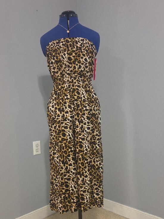 Sho Sho Pants - Strapless Leopard Print Jumpsuit in Tan & Black
